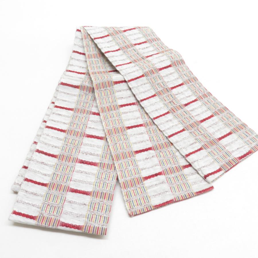 半幅帯 紬さがの 白茶色 米沢織 木綿 日本製 細帯 小袋帯 半巾帯 長さ350cm | 