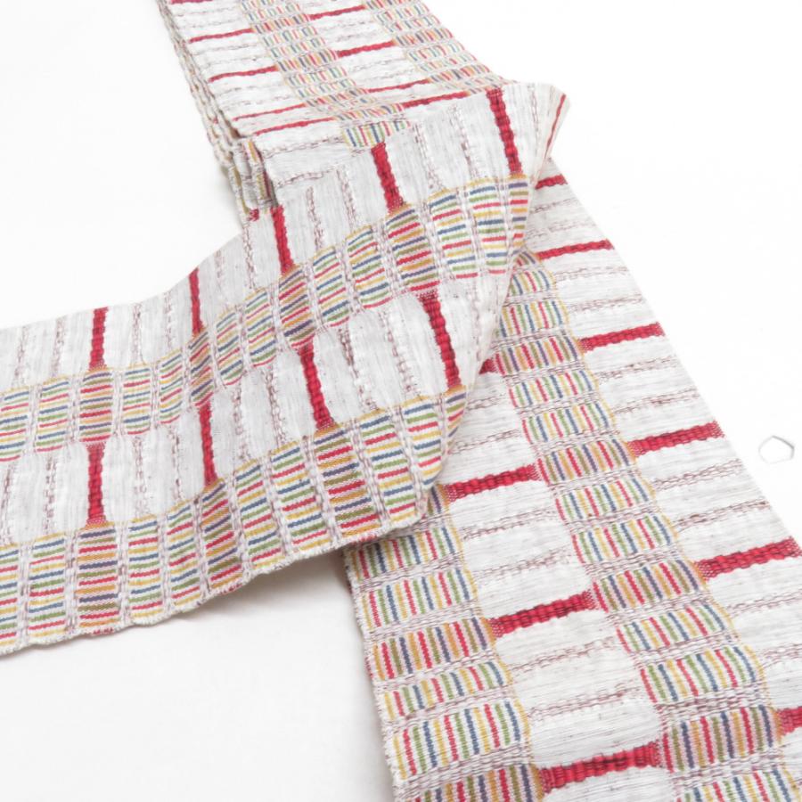 半幅帯 紬さがの 白茶色 米沢織 木綿 日本製 細帯 小袋帯 半巾帯 長さ350cm |  | 02