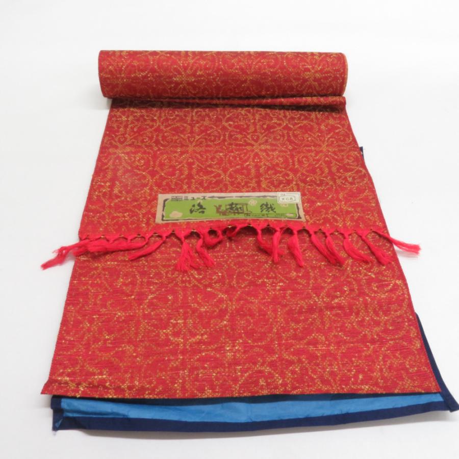 反物 着尺 洛趣織 ウール 絹 交織 赤色 幾何学 未仕立て 女性着物用 着物生地 普段きもの カジュアル 長さ1200cm | 