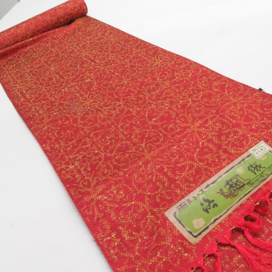 反物 着尺 洛趣織 ウール 絹 交織 赤色 幾何学 未仕立て 女性着物用 着物生地 普段きもの カジュアル 長さ1200cm |  | 01