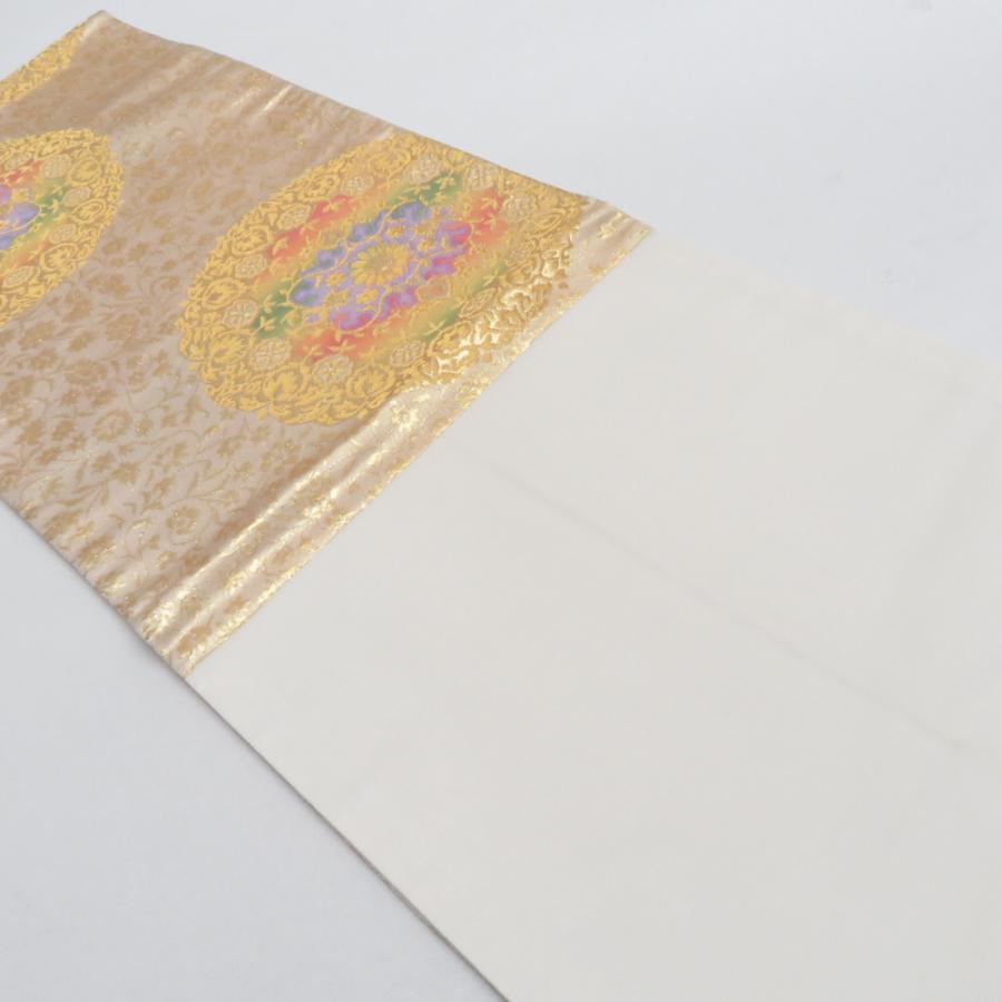 袋帯 花唐草丸文 ベージュ色 金糸 ポリエステル 六通柄 仕立て上がり 着物帯 長さ400cm |  | 02