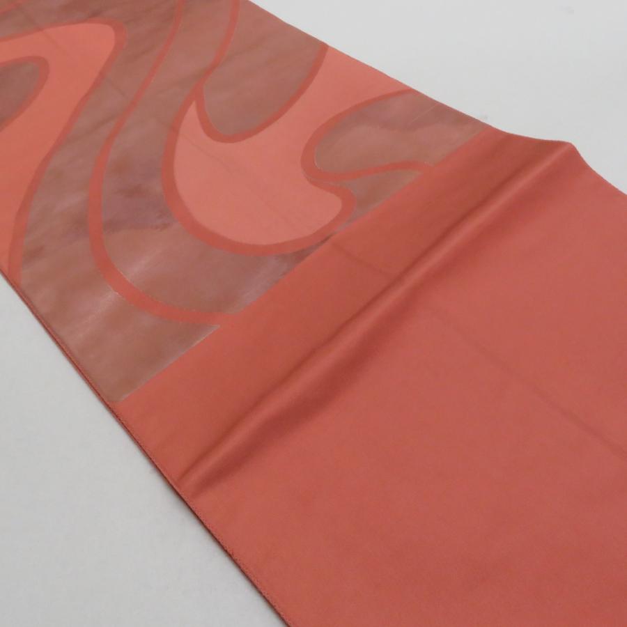 袋帯 流水文 茶橙色 箔糸 正絹 六通柄 仕立て上がり 着物帯 長さ432cm |  | 02