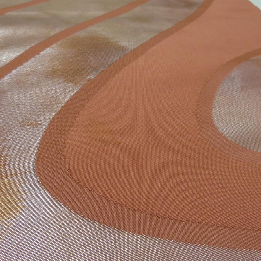 袋帯 流水文 茶橙色 箔糸 正絹 六通柄 仕立て上がり 着物帯 長さ432cm |  | 07