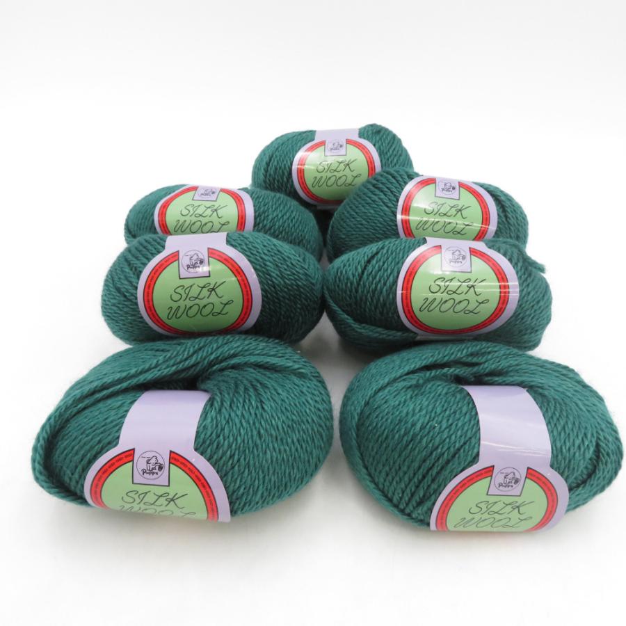 PUPPY パピー毛糸 毛糸 SILK WOOL シルクウール 7玉セット 1玉40g 約93m 331番色 グリーン系 ウール70% シルク30% モヘア混 編み物 秋冬 | Puppy(手芸)