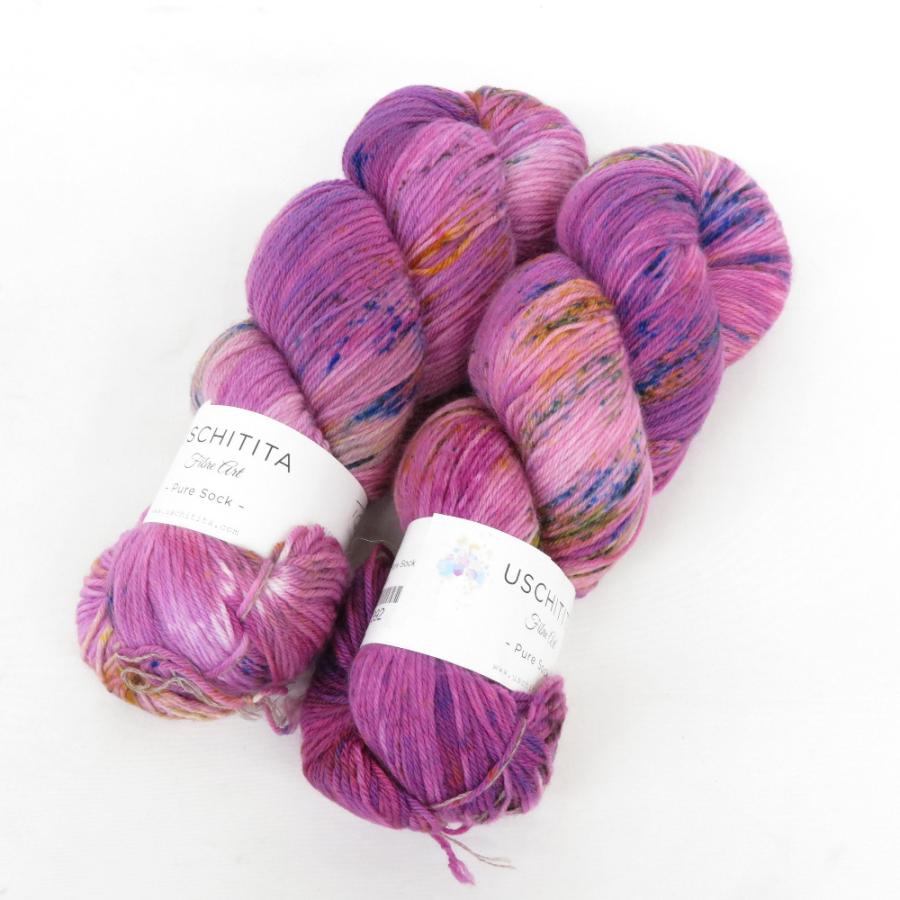 毛糸 USCHITITA ウシチタ Pure Sock 2カセ TGIF 手染め糸 手編み用ソックヤーン 約100g 約400ｍ ピンクパープル系ミックスカラー 未使用品 | 