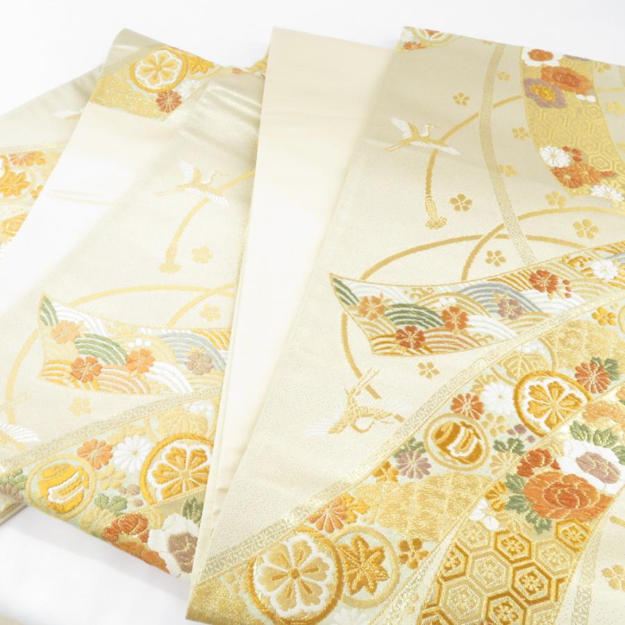 袋帯 吉祥のし文様 ゴールド 金色 六通柄 正絹 金糸 フォーマル 仕立て