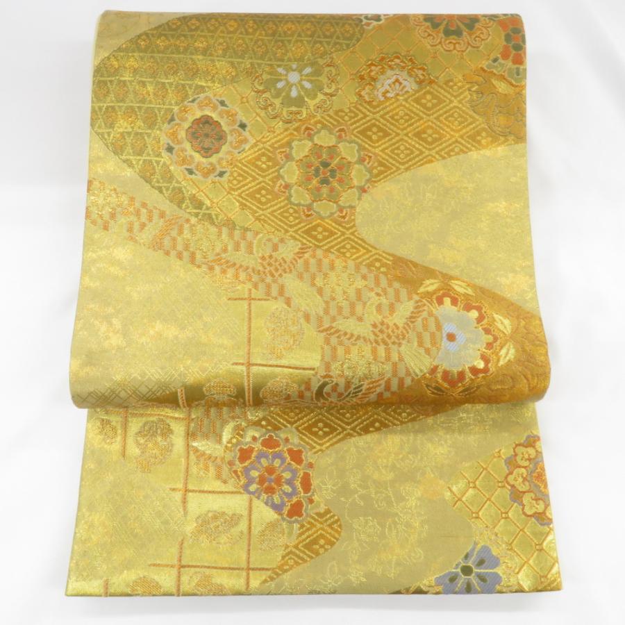 408my69☆全通 袋帯 金糸 ラメ糸 グラデーション シンプル☆美品 着物 