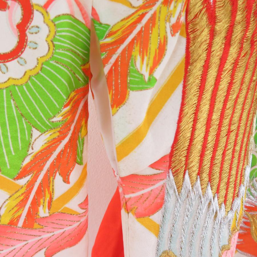 子供着物 女の子用 一つ身 オレンジ色 鳳凰柄 正絹 金糸 昭和レトロ