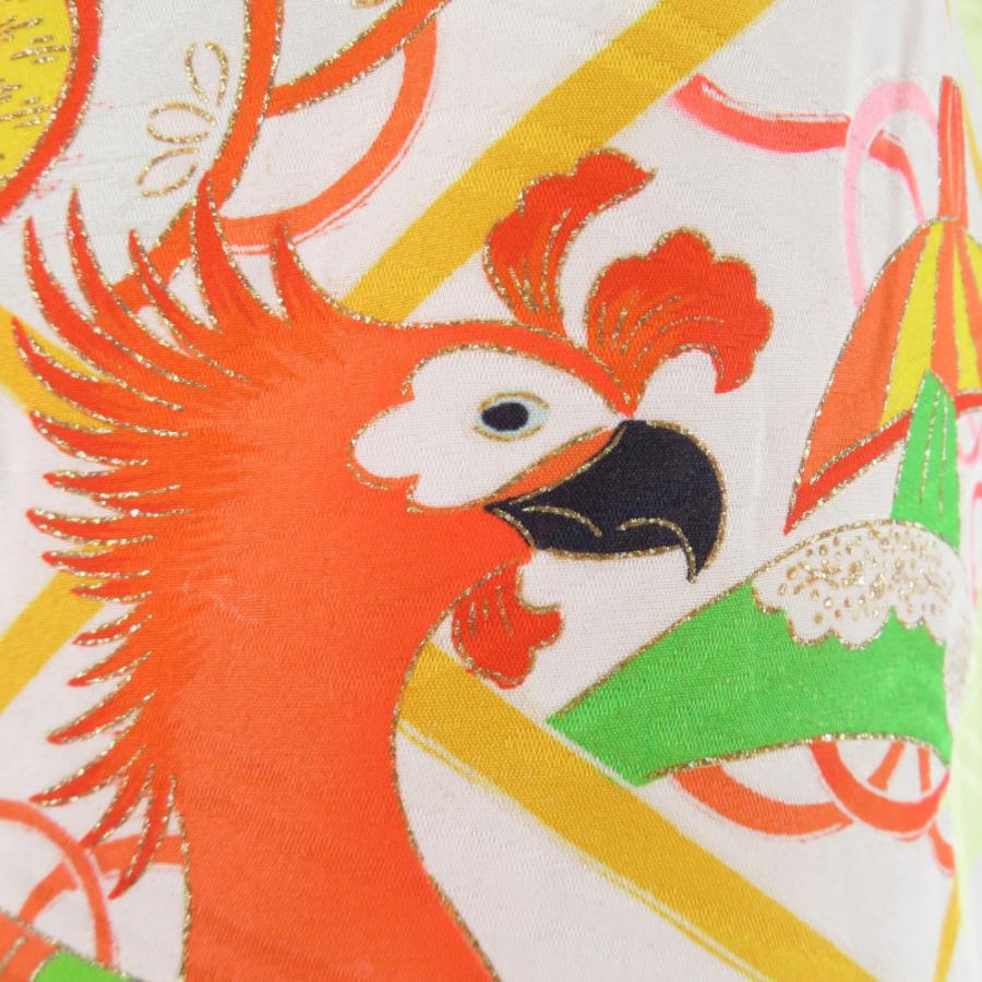 子供着物 女の子用 一つ身 オレンジ色 鳳凰柄 正絹 金糸 昭和レトロ