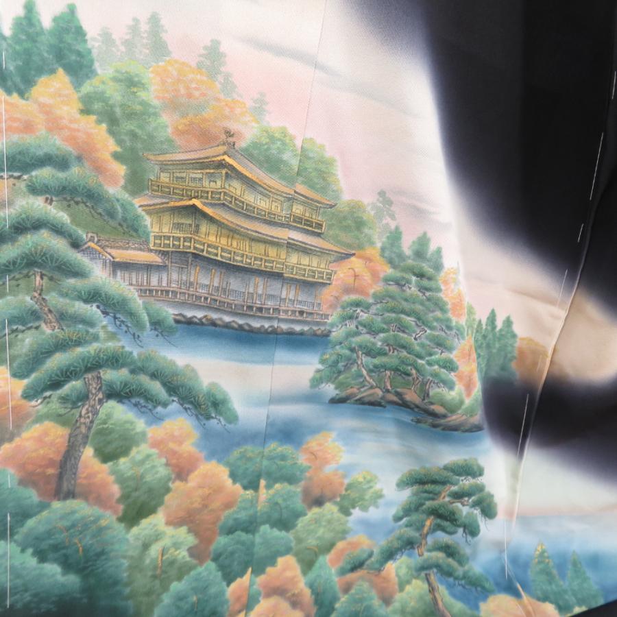 黒留袖 仮絵羽 未仕立て品 伝統工芸士 彩童 金閣寺 作家物 黒色 八掛付
