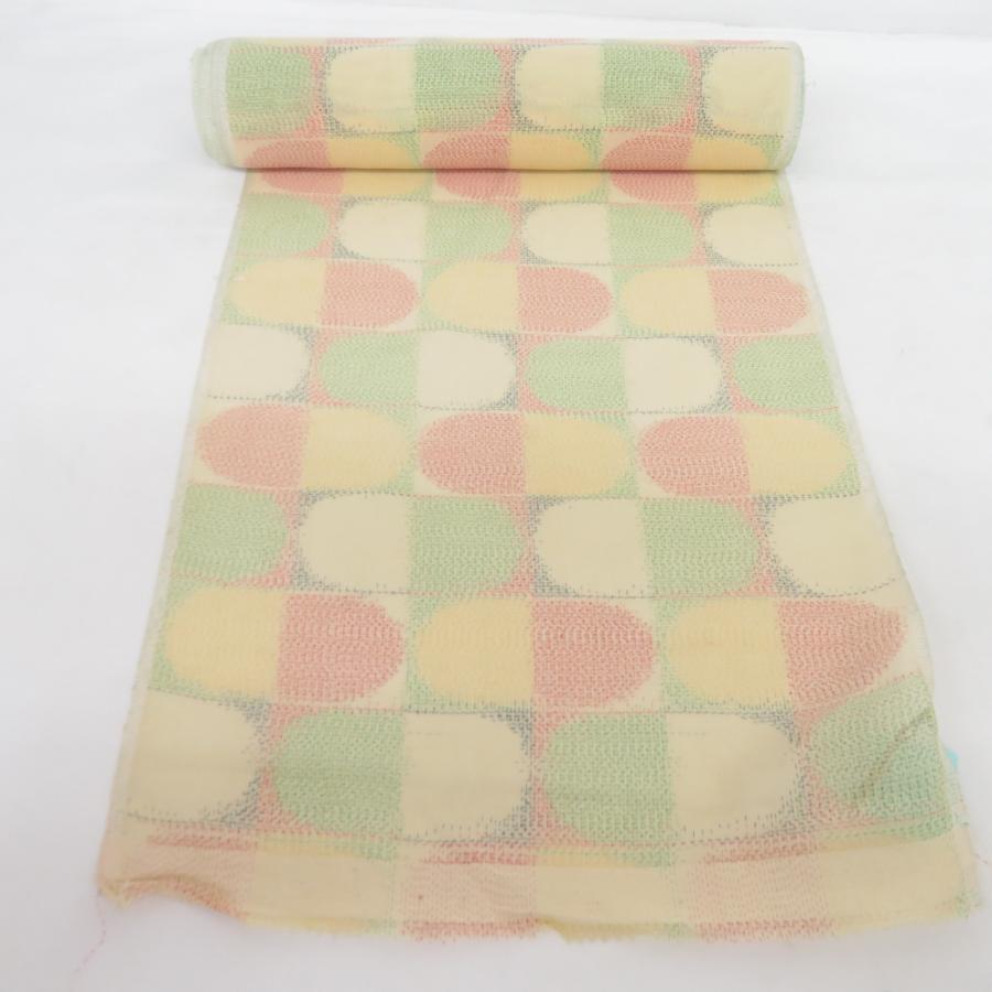 反物 紬 着尺 正絹 茶地 格子絣柄 未仕立て 女性着物用 生地