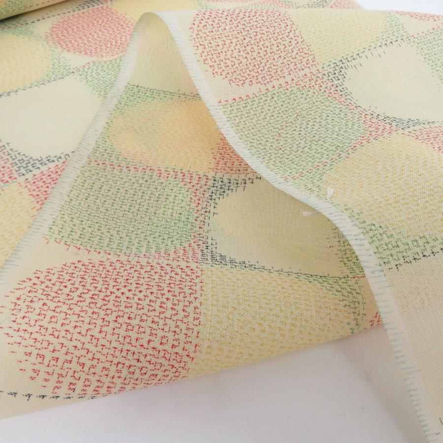 反物 粋紗 夏物 紬 着尺 正絹 薄黄色 絣柄 未仕立て 女性着物用 生地