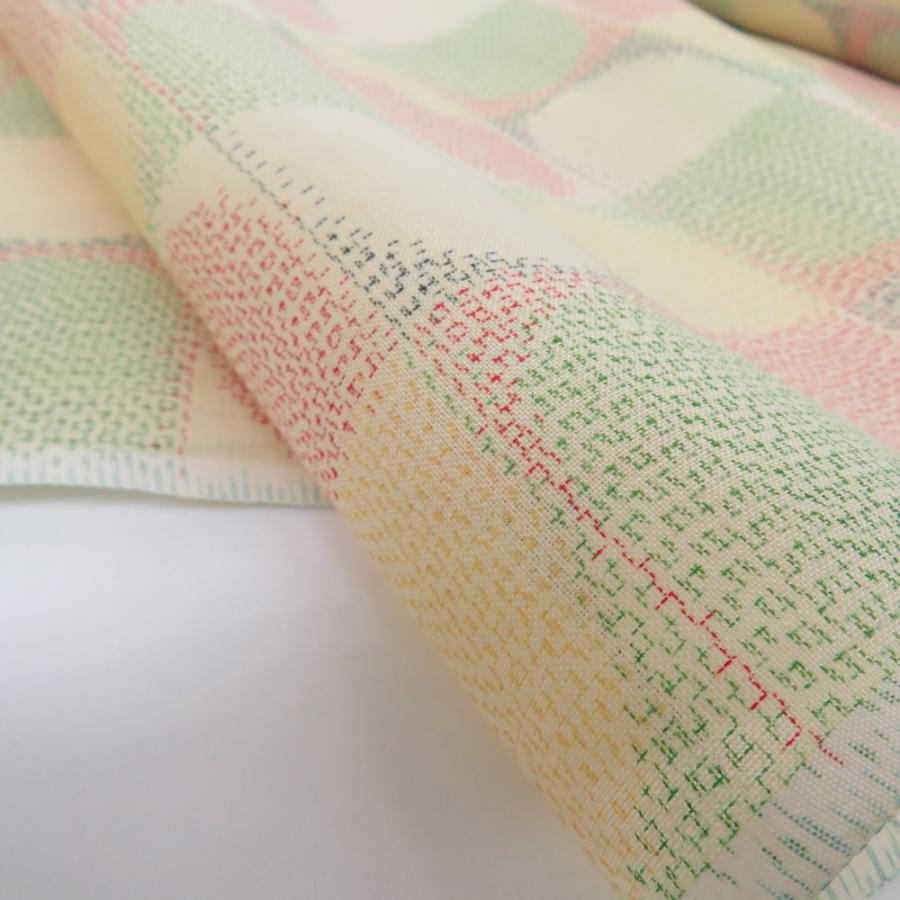 反物 粋紗 夏物 紬 着尺 正絹 薄黄色 絣柄 未仕立て 女性着物用 生地