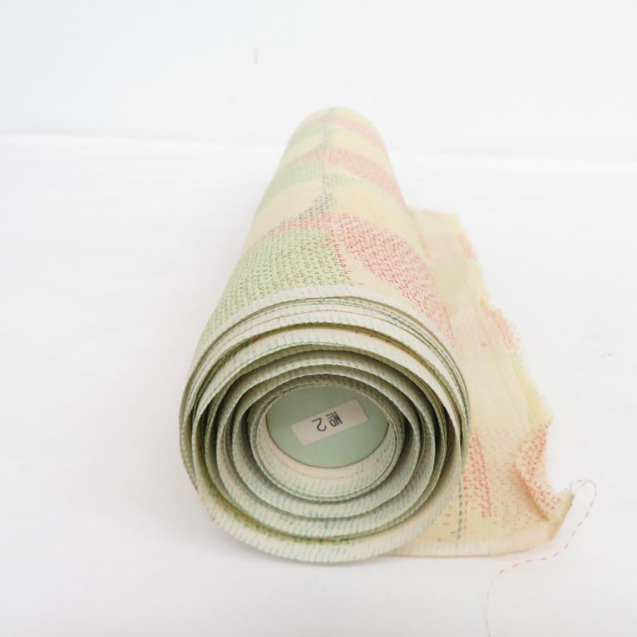 反物 紬 着尺 正絹 茶地 格子絣柄 未仕立て 女性着物用 生地