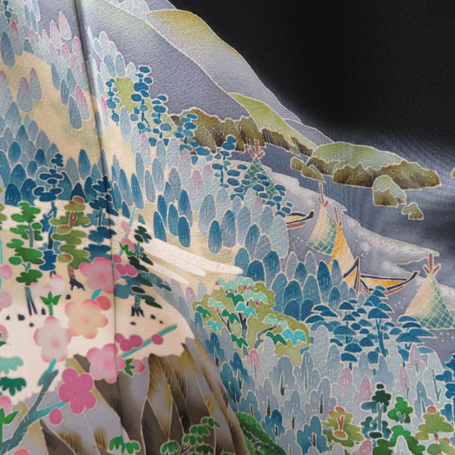 黒留袖 本場加賀友禅染 池田裕 作家物 風景柄 正絹 袷 広衿 比翼付