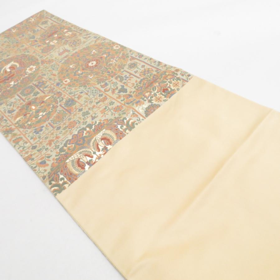 未使用】obi 六通正絹袋帯正絹袋帯西陣織工業組合銀金糸箔花歌留多