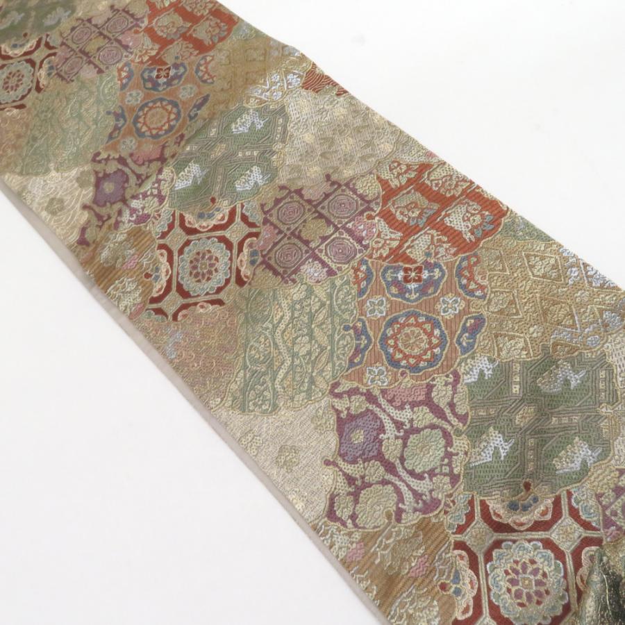 袋帯 絽刺し刺繍 総刺繍 全通柄 正絹 雪輪紋 金糸 フォーマル 仕立て