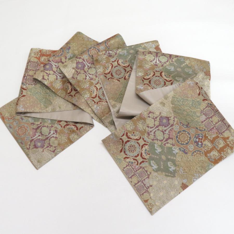 袋帯 絽刺し刺繍 総刺繍 全通柄 正絹 雪輪紋 金糸 フォーマル 仕立て