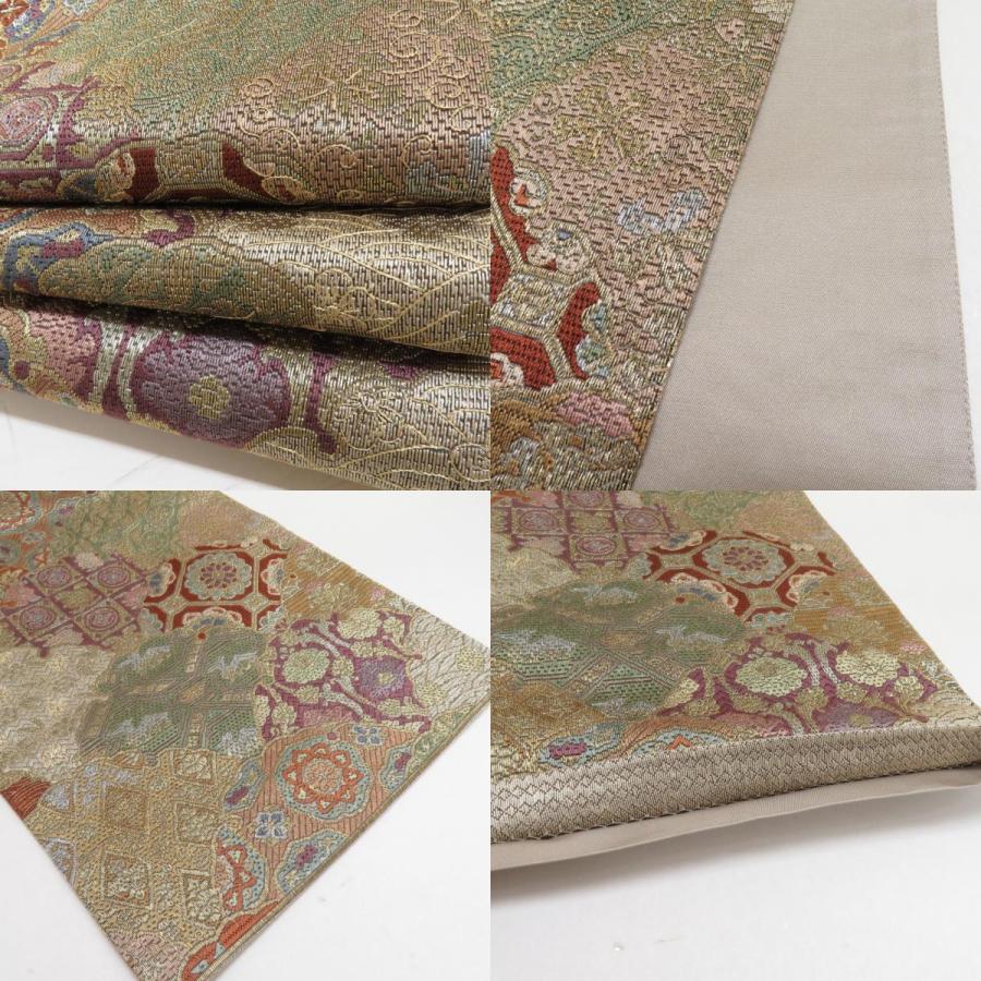 袋帯 絽刺し刺繍 総刺繍 全通柄 正絹 雪輪紋 金糸 フォーマル 仕立て