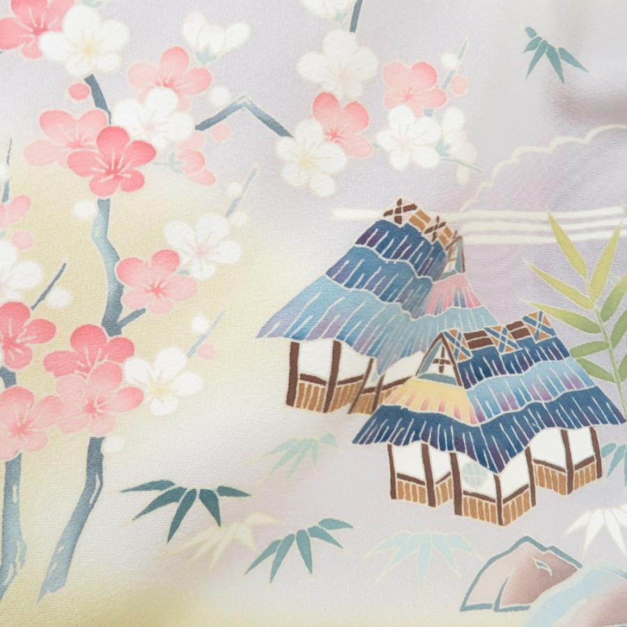 本加賀友禅 訪問着 奥田勝将 建物に草花文様 黄土色 作家物 落款 本加賀友禅 訪問着 奥田勝将 建物に草花文様 黄土色 作家物 落款
