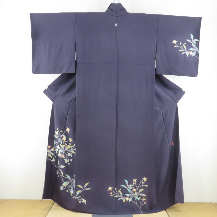本加賀友禅 訪問着 稲手明仁 枝花文様 紫色 作家物 落款入 正絹 単衣 