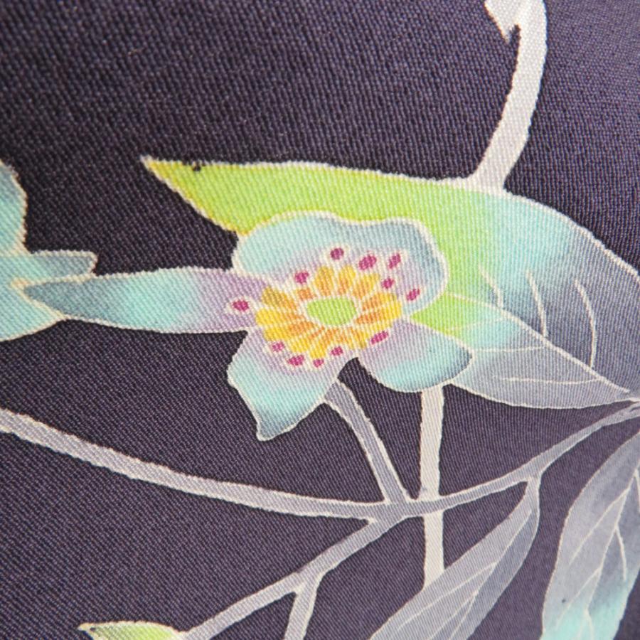 本加賀友禅 訪問着 稲手明仁 枝花文様 紫色 作家物 落款入 正絹 単衣