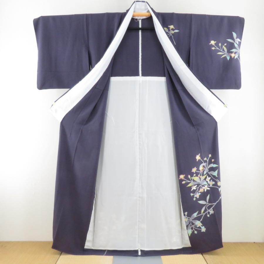 本加賀友禅 訪問着 稲手明仁 枝花文様 紫色 作家物 落款入 正絹 単衣