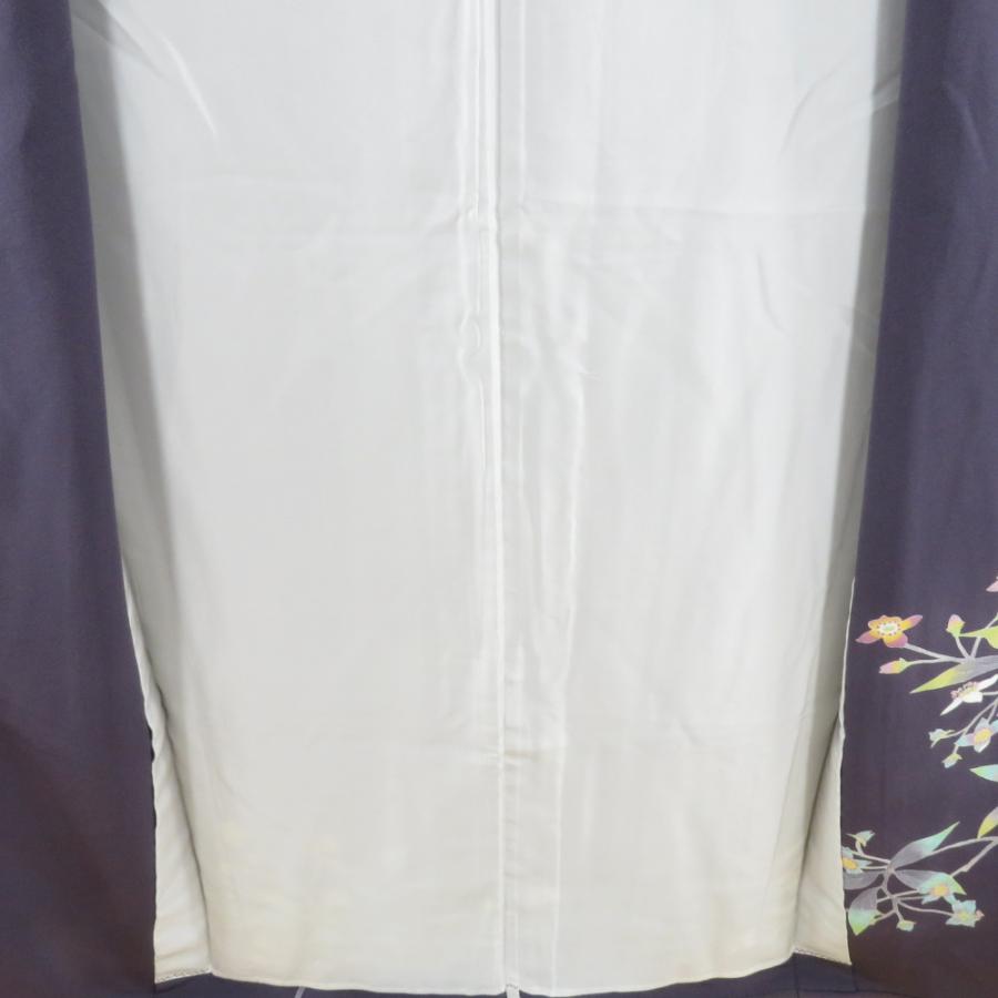 本加賀友禅 訪問着 稲手明仁 枝花文様 紫色 作家物 落款入 正絹 単衣