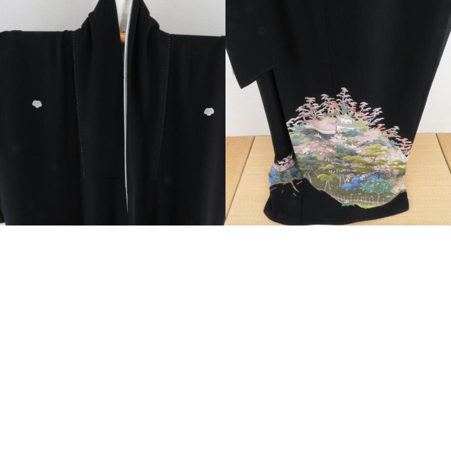 本加賀友禅 黒留袖 北田弓子 金沢城と兼六園文様 正絹 袷 広衿 比翼付 落款入 作家物 本場加賀友禅染 礼装着物 フォーマル 仕立て上がり 身丈170cm 本加賀友禅 黒留袖 北田弓子 金沢城と兼六園文様 正絹 袷 広衿 比翼付
