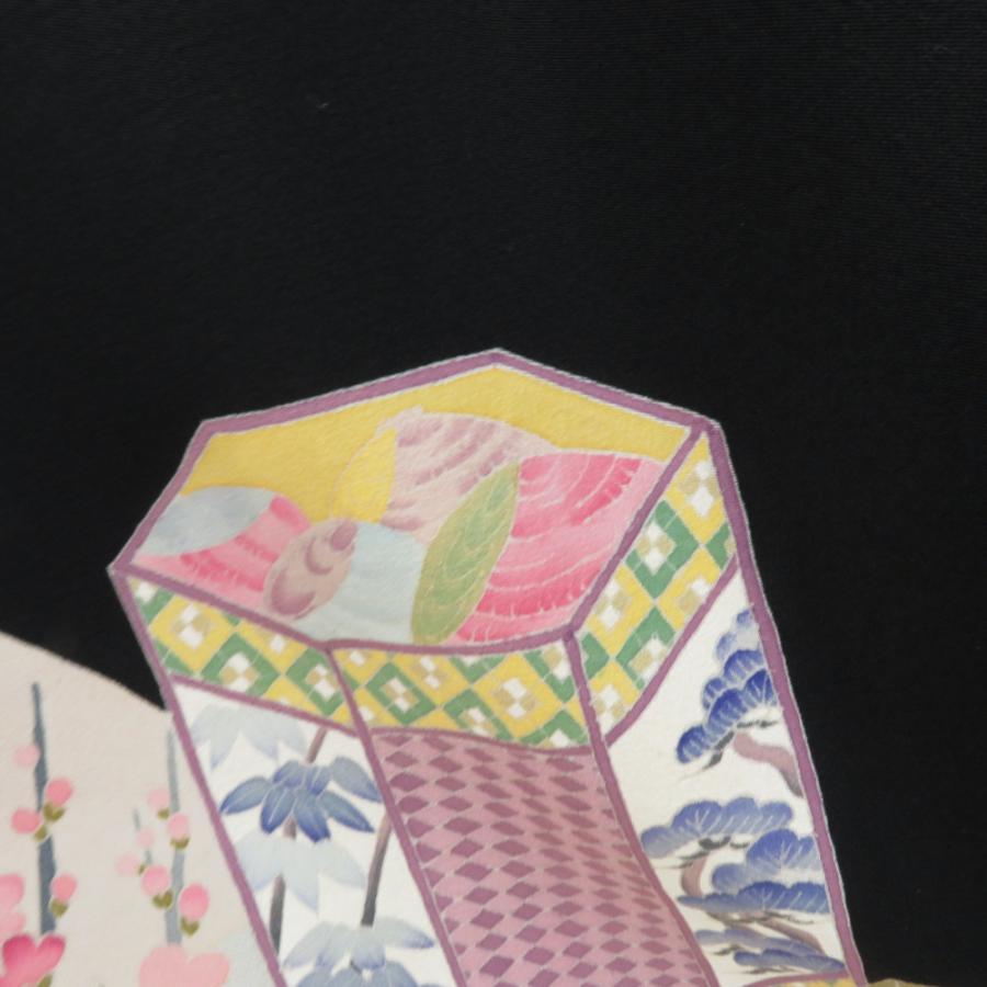 本加賀友禅 黒留袖 白坂幸蔵 梅に貝桶文様 正絹 袷 広衿 比翼付 落款入
