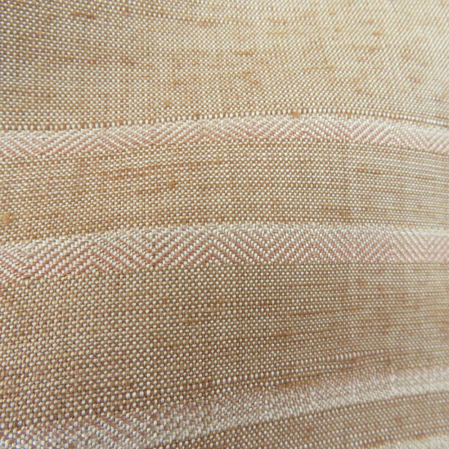 紬 着物 横縞 グラデーション 袷 広衿 薄茶色 正絹 一つ紋 カジュアル