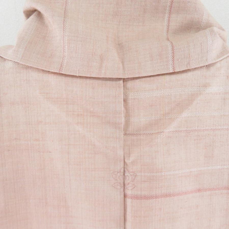 紬 着物 横縞 グラデーション 袷 広衿 薄茶色 正絹 一つ紋 カジュアル