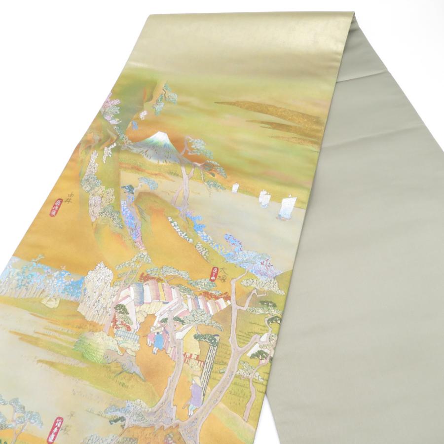 袋帯 蘇州刺繍 東海道五十三次 正絹 金地 銀糸金糸 フォーマル お太鼓