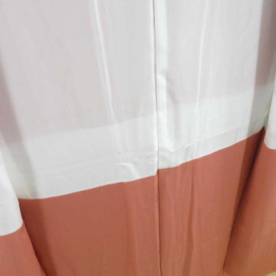 色無地 袷 広衿 桃橙色 菊地紋 正絹 一つ紋 違い鷹の羽紋 仕立て上がり