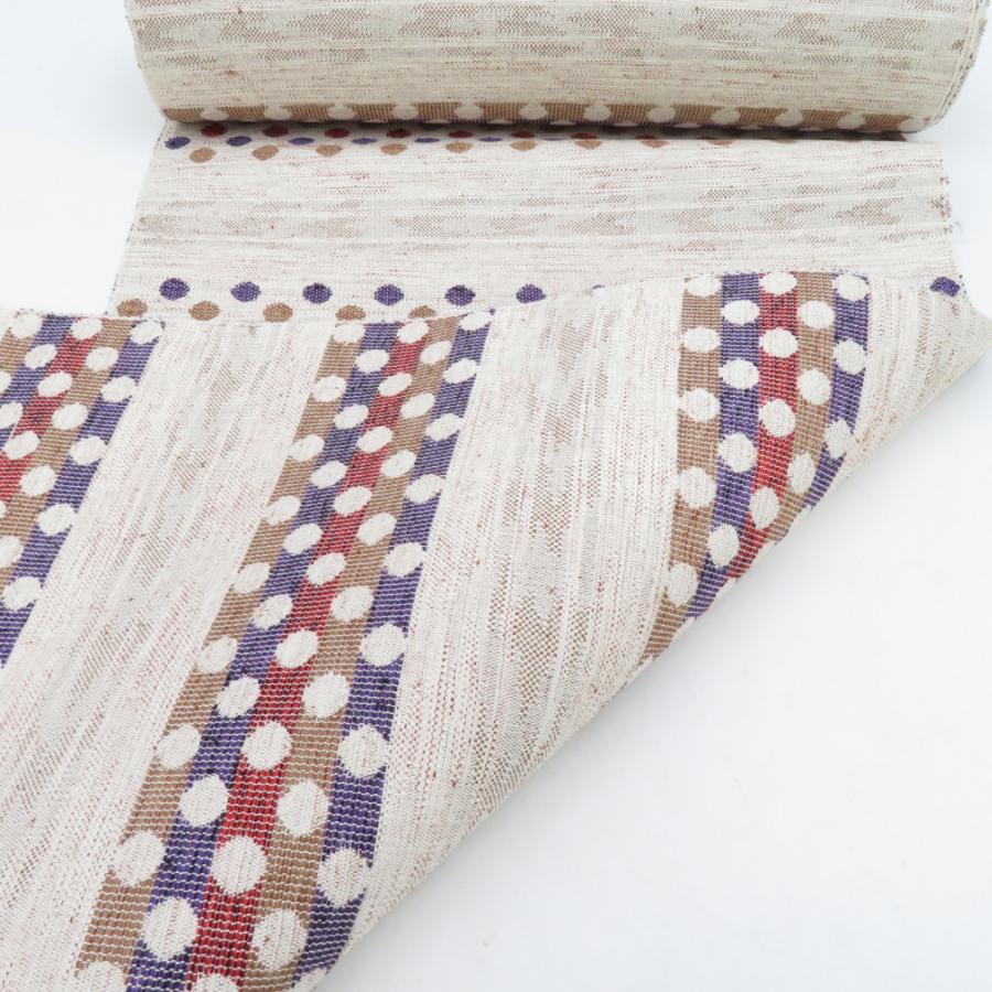 反物 米沢紬 八寸名古屋帯 「ほほえみ」スワセンイ ベージュ色 ドット