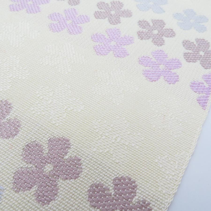 反物 米沢紬 八寸名古屋帯 「はなごろも」スワセンイ クリーム色 小花文様