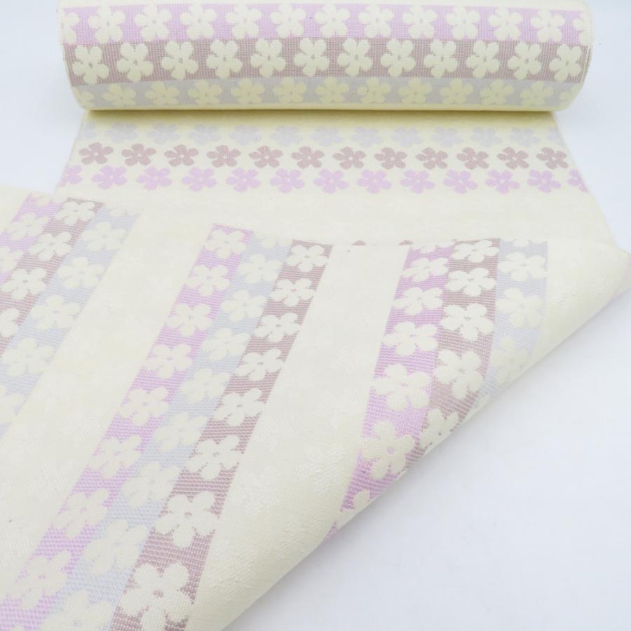 反物 米沢紬 八寸名古屋帯 「はなごろも」スワセンイ クリーム色 小花文様 山形県産 全通柄 着物生地 和裁 未仕立て品 長さ500cm 新品 【キモノオフ野々市若松店】 反物 米沢紬 八寸名古屋帯 「はなごろも」スワセンイ クリーム色 小花