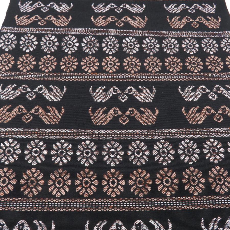 反物 米沢紬 八寸名古屋帯 「雅楽」スワセンイ 黒色 菊に向鳥文様 山形