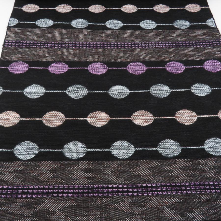 反物 米沢紬 つつみこま 八寸名古屋帯 「雅楽」スワセンイ 黒色 菊に向鳥 