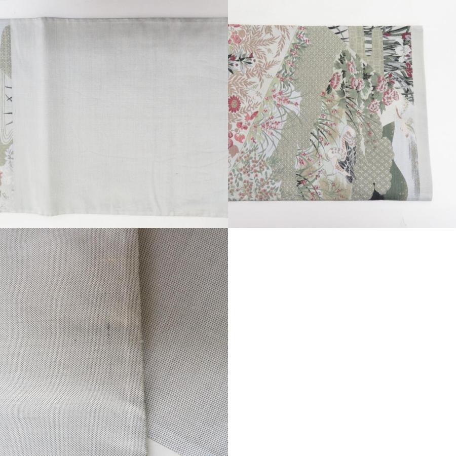 袋帯 花に鳥模様 正絹 洒落袋帯 紹巴織り ベージュ色xピンク色 六通柄