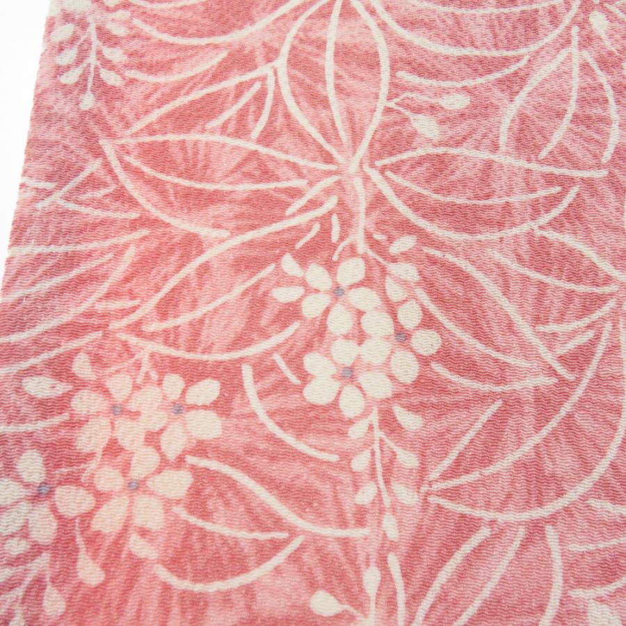 小紋 縮緬 萩の花文様 袷 広衿 桃色 正絹 仕立て上がり カジュアル着物