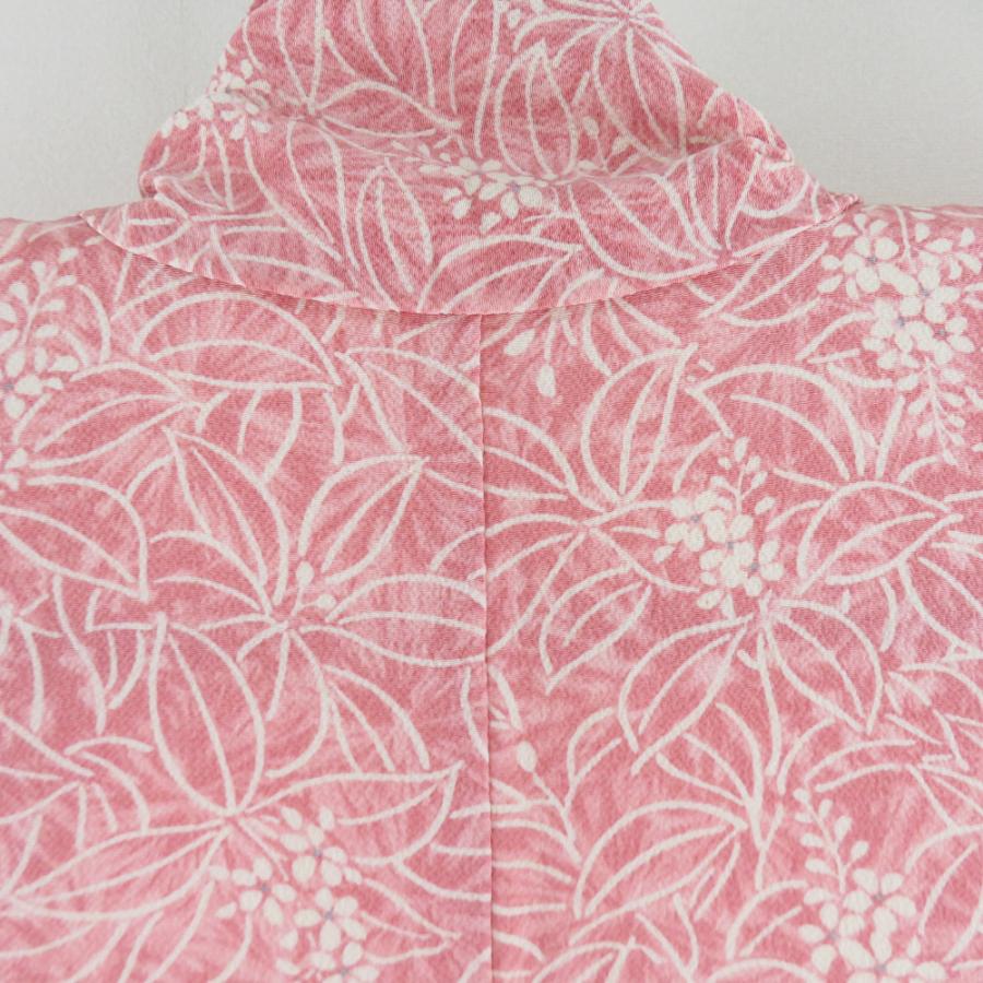 小紋 縮緬 萩の花文様 袷 広衿 桃色 正絹 仕立て上がり カジュアル着物