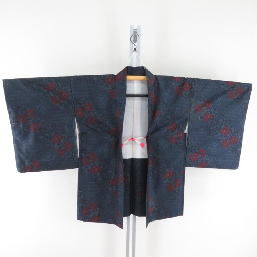 紬 着物 大島紬 アンサンブル 羽織付き 紺色ｘ青色 縦菱型模様 袷 バチ衿 正絹 仕立て上がり着物 身丈155cm【中古】 紬 着物 大島紬 アンサンブル 羽織付き 紺色x青色 縦菱型模様 袷 バチ