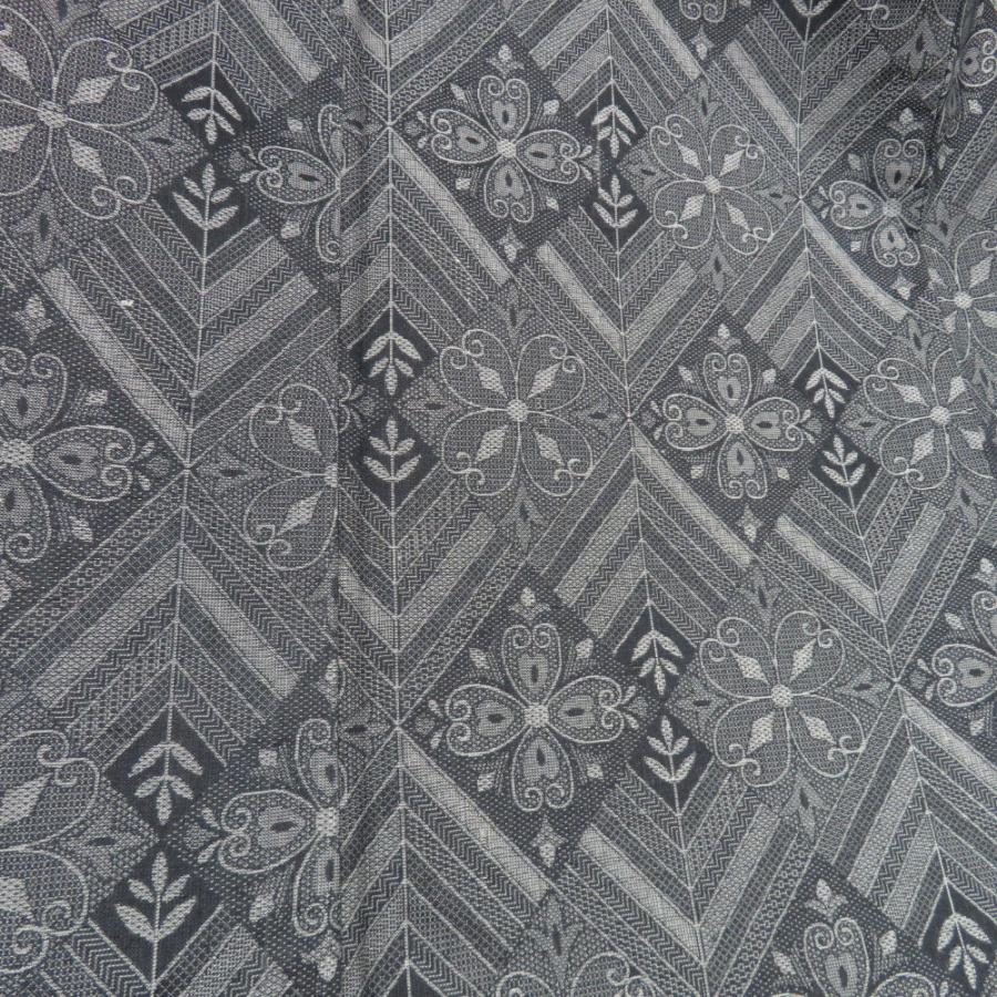 ウール着物 アンサンブル 羽織セット 花菱柄 単衣胴抜き 黒色 灰色