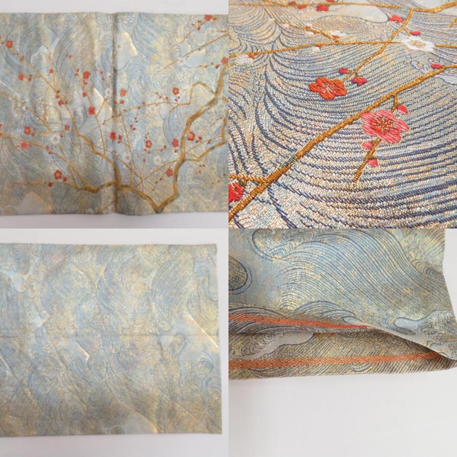 袋帯 カルタｘ四季花々ｘ波文様 金糸銀糸 ゴールドｘ多色 正絹 フォーマル 仕立て上がり 着物帯 長さ440cm 【キモノオフ野々市若松店】 袋帯 カルタx四季花々x波文様 金糸銀糸 ゴールドx多色 正絹