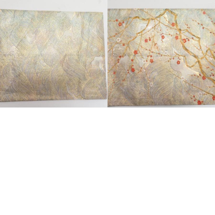 袋帯 カルタx四季花々x波文様 金糸銀糸 ゴールドx多色 正絹