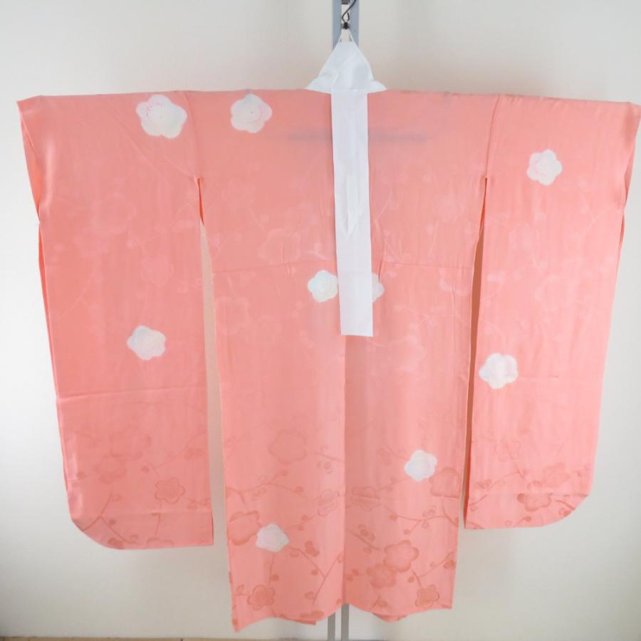 襦袢 振袖用 絞り 梅文様 桃橙色 正絹 広衿 袖無双 長襦袢