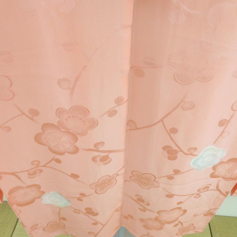 襦袢 振袖用 絞り 梅文様 桃橙色 正絹 広衿 袖無双 長襦袢 仕立て