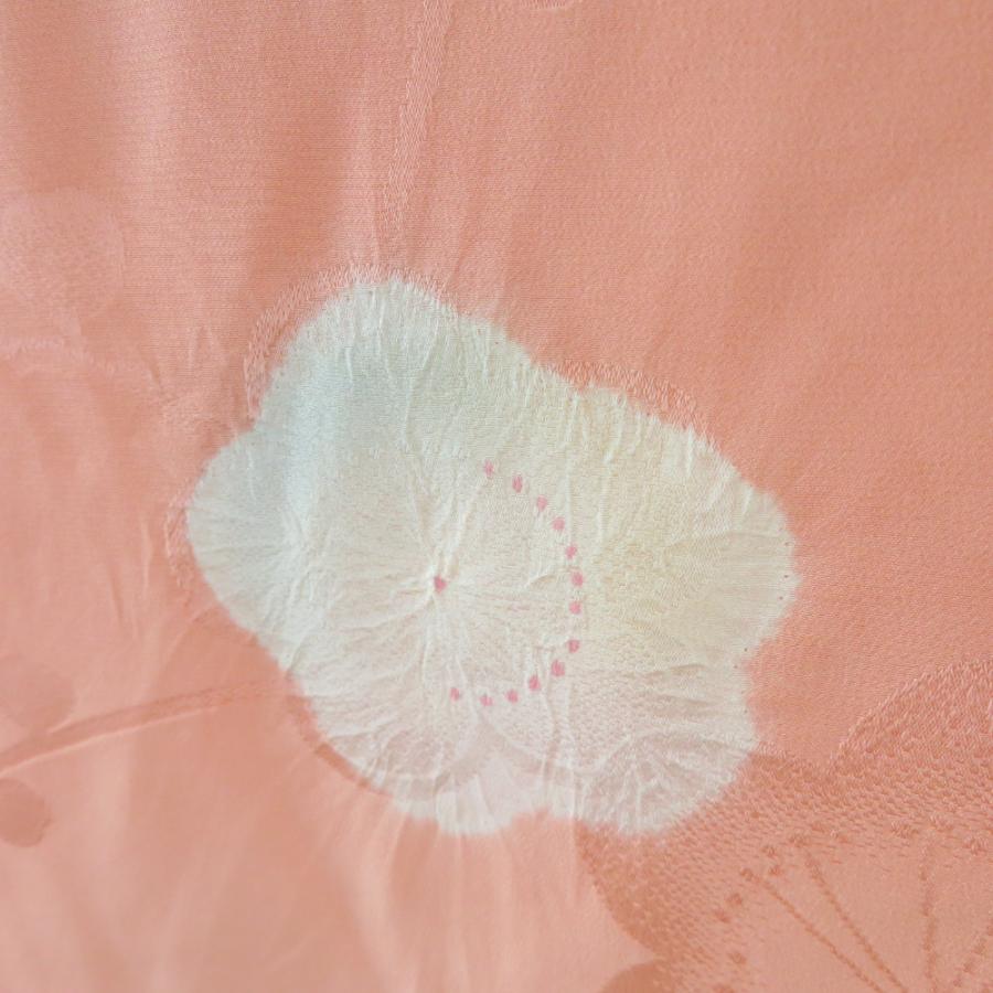 襦袢 振袖用 絞り 梅文様 桃橙色 正絹 広衿 袖無双 長襦袢 仕立て