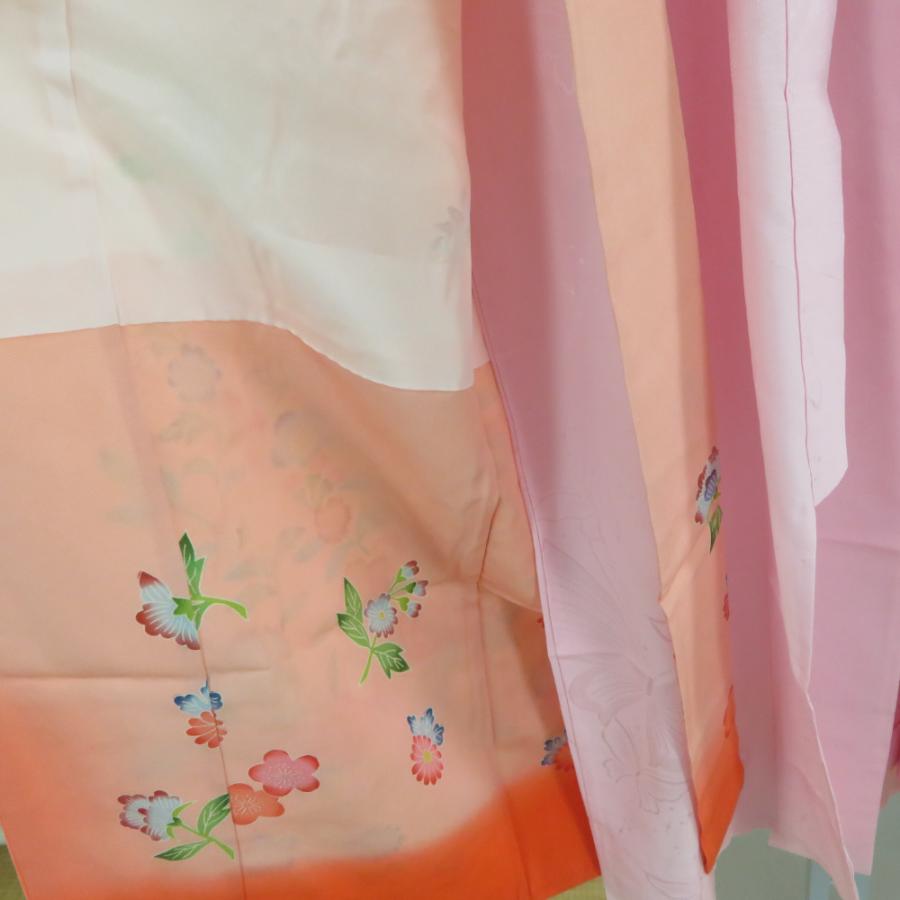 子供着物 女の子用 四つ身 襦袢セット 花に鴛鴦文様 桃色 正絹 袷